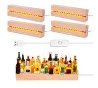 BORDEAG Lot de 4 Socle Lumineux Bois avec LED, Base D'affichage LED en Bois, Base D'affichage de Lumière LED, pour Acrylique, Cristal, Verre, Résine