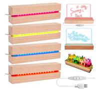 BORDEAG Lot de 4 socles LED en bois - Base d'affichage LED - Socle lumineux USB - Socle en bois éclairé rectangulaire - Pour plaques acryliques - Art en cristal - Plaque de verre multicolore
