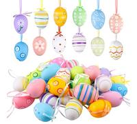 BORDEAG Lot de 48 œufs de Pâques à suspendre en plastique - Colorés - En plastique - Décoration de Pâques à suspendre - Décoration d'arbre de Pâques - Ornements décoratifs pour l'intérieur et
