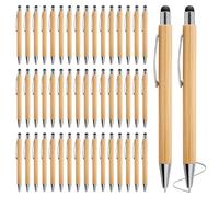 BORDEAG Lot De 50 Stylos À Bille En Bambou, Stylet 2 En 1, Personnalisés, Rétractables, Doux Au Toucher, Pour École Bureau Voyages