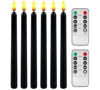 BORDEAG Lot de 6 bougies LED avec deux télécommandes, en plastique, sans flamme, avec fonction minuterie, pour Noël, Thanksgiving, 2,1 x 28 cm, noir