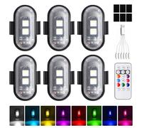 BORDEAG Lot de 6 lumières LED sans fil pour voiture, stroboscope, 8 couleurs, flash LED, télécommande avec télécommande, pour drone de moto
