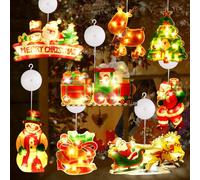 BORDEAG Lot de 8 lampes LED à ventouse pour fenêtre - Guirlande Lumineuse, Décoration de Noël - Ventouse - Pour Noël, fête, arbre de chambre d'enfant, intérieur - Fonctionne avec piles