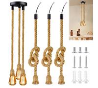 BORDEAG Lustre rétro en corde de chanvre industrielle, Lustre en corde de chanvre rétro DIY de 100 cm, Suspension en corde de chanvre, Suspension rétro en corde de chanvre DIY, Lustre pour restaurant