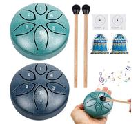 BORDEAG Mini Steel Tongue Drum : 2 Pièces Robuste Handpan, Son Clair Steel Tongue Drum, Idéal Pour Méditation Et Yoga (3 Pouces, Vert+Marine)