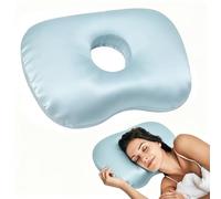 BORDEAG Oreiller avec Trou,42 * 31 * 10CM Coussin De Piercing d'oreille,Oreiller De Piercing Dormir sur Côté,Coussin Piercing Oreille pour Aoins,Ceux Qui Dorment sur Le Côté,Bleu