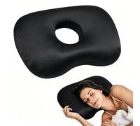 BORDEAG Oreiller avec Trou,42 * 31 * 10cm Oreiller De Piercing Dormir sur Côté,Coussin Piercing Oreille,Coussin De Piercing d'oreille pour Ceux Qui Dorment sur Le Côté,Aoins,Noir
