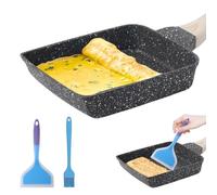BORDEAG Poele Omelette Japonaise, Poêle a Omelette, Poele Rectangulaire Japonaise, avec Poignée Amovible Compatible, avec Spatule En Silicone Et Pinceau a Huile, 18 X 15 cm