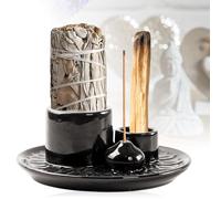 BORDEAG Porte-Encens Bol D'encens 4 en 1, Plateau en Céramique, Porte Encens, Porte-Encens pour Bâtons Support De Sauge pour Brûler pour La Méditation, La Salle De Yoga, Simple, Robuste