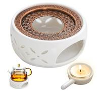 BORDEAG Réchaud en Céramique Blanc, Chauffe-Théière, Chauffe-Café, Design Sculpté, Conservation de la Chaleur, Thé, Café