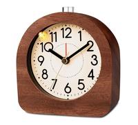 BORDEAG Réveil analogique en bois - Réveil analogique sans tic-tac - Réveil numérique - Table de chevet avec veilleuse - Réveil analogique en bois - Fonctionne avec piles - Pour chambre à coucher