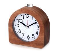 BORDEAG Réveil Analogique en Bois, Réveil Analogique Silencieux, Reveil Bois Rétro, Réveil Analogique Horloge À Aiguilles Classique avec Fonction Snooze, pour Famille Et Bureau