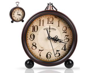 BORDEAG Reveil Vintage, Réveil Analogique sans Tic-Tac, Reveil Mecanique Vintage Silencieux, Reveil Matin a Piles pour Gros Dormeurs avec Grand Cadran de 4 Pouces