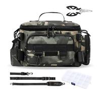 BORDEAG Sac De Pêche Avec Canne: Ensemble De 3 Pièces Sac Imperméable Multifonctionnel Pour Camping Et Randonnée, Confortable Pour Pêche Randonnée Chasse Camping Voyages (37 * 20cm, Camouflage)