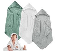 BORDEAG Serviette de Bain Bébé Capuche, 3 Pièces Cape de Bain Capuche 80 x 80 cm, Cape de Bain Bébé avec Mousseline, Super Absorbantes Sortie De Bain Bebe pour Enfants, Cadeaux de Naissance