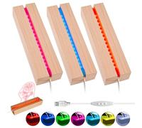 BORDEAG Socle Lumineux Led Bois, 3 Pièces Base Led Lumineuse Support LED avec Interrupteur Usb pour Affichage De Bureau Boule De Cristal Plaque Acrylique, 15 cm de Long, 7 Couleurs Réglables