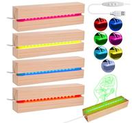 BORDEAG Socle Lumineux Led Bois, 4 Pièces Base Led Lumineuse Support LED avec Interrupteur Usb pour Affichage De Bureau Boule De Cristal Plaque Acrylique, 15 cm de Long, 7 Couleurs Réglables
