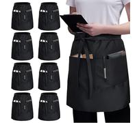 BORDEAG Tablier Noir, 8 Pièces 55 * 86CM Demi Tablier Avec 3 Poches, Taille Courte, Pour Café, Restaurant, Cuisine, Bar, Serveur, Boulanger