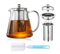 BORDEAG Théière en verre borosilicaté, théière avec infuseur, théière en verre de 1300 ml, théière en verre avec infuseur, théière avec passoire infuseur, théière en verre transparent pour thé fleuri,
