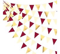 Bordeaux Or Beige Fanion Guirlande Bannière Bruant Décoration de Fête Grenat Rouge Dorées Beige Tissu Triangle Drapeau Banderole pour Anniversaire Bapteme Mariage Diplômé EVJF Thé Saint Valentin Decor