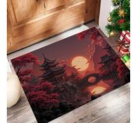 Bordeaux Paillasson Attrape-Poussière, Pagode Érable Rouge Tapis de Sol Antidérapant Lavable en Machine, Architecture Traditionnelle Absorbantes pour Entrée Porte et Couloir - 80 x 120 cm