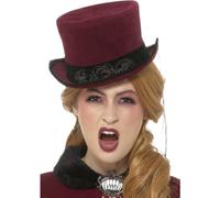 Bordeaux Victorien Vampire Chapeau Avec Voile Adultes Déguisement Vampire