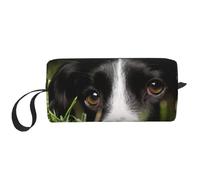 Border Collie Animaux Herbe Border Collie Noir, Trousse de Maquillage Trousse à cosmétiques Trousse de Toilette de Voyage Portable Pochette de Maquillage
