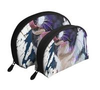 Border Collie Art Chien Peinture, Trousse de Maquillage Coquille Femme Petit Porte-Monnaie Trousse de Toilette Trousse à cosmétiques 2 pièces