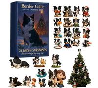 Border Collie Avents Calendriers 2025,calendrier de l'Avent border collie,24 Jours Chien Ornement Noël Rebours Calendrier,Set de Charmes en Acrylique 2D pour Amoureux des Chiens-A