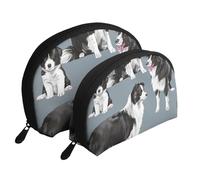 Border Collie Bleu, Trousse de Maquillage Coquille Femme Petit Porte-Monnaie Trousse de Toilette Trousse à cosmétiques 2 pièces