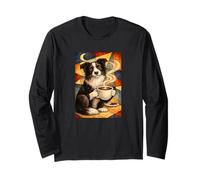 Border Collie Boire Le Matin Café Insomnie Abstrait Lune Manche Longue