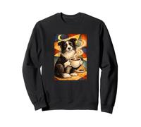 Border Collie Boire Le Matin Café Insomnie Abstrait Lune Sweatshirt