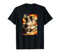 Border Collie Boire Le Matin Café Insomnie Abstrait Lune T-Shirt
