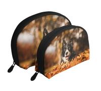 Border Collie Bokeh Automne Noir Border Collie, Trousse de Maquillage Coquille Femme Petit Porte-Monnaie Trousse de Toilette Trousse à cosmétiques 2 pièces