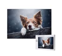 Border Collie Brun Bokeh Dieu aux Yeux Jaunes,Puzzle Familial en Bois de 1 000 pièces pour Adultes et Adolescents, décoration d'intérieur