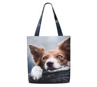 Border Collie brun Bokeh Dieu aux yeux jaunes，Sacs d'épicerie réutilisables, sacs fourre-tout de grande capacité, sac à bandoulière en toile