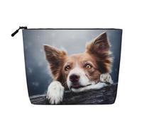Border Collie Brun Bokeh Dieu aux Yeux Jaunes,Trousse de Toilette de Voyage Portable, Imitation Lin, en Lin.