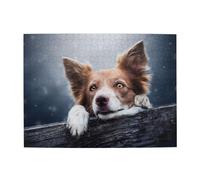 Border Collie Brun, Dieu Bokeh aux Yeux Jaunes, Puzzle de 500 pièces pour Adultes - Puzzle en Bois pour Adultes et Personnes âgées
