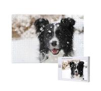 Border Collie Chien des neiges,Puzzle Familial en Bois de 1 000 pièces pour Adultes et Adolescents, décoration d'intérieur