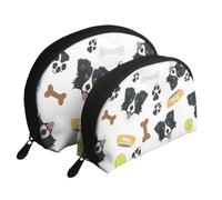 Border Collie, Chien Souriant, Trousse de Maquillage Coquille Femme Petit Porte-Monnaie Trousse de Toilette Trousse à cosmétiques 2 pièces