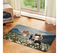 Border Collie Chiens Animaux de Compagnie Prairies Black Border,Tapis d'alimentation pour Animaux de Compagnie, Sets de Table en Cuir PU pour Chats et Chiens,40x60cm