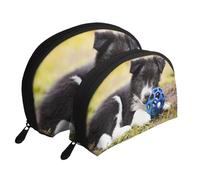 Border Collie Chiens Chiot Animaux Bordure Noire, Trousse de Maquillage Coquille Femme Petit Porte-Monnaie Trousse de Toilette Trousse à cosmétiques 2 pièces