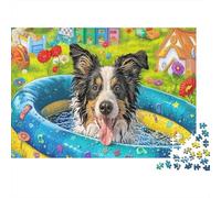 Border Collie dans la Piscine Thousand Pieces Jigsaw Puzzle Pet Whole Family Cadeau D’Anniversaire Évasion Quotidienne Décoration De Salon Jeu Stimulant 38x26cm/1000pcs