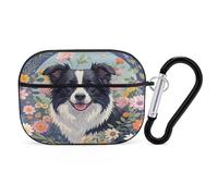 Border Collie Étui de protection antichoc pour Airpods Pro avec mousqueton anti-chute pour Airpods Pro 2ème génération Noir