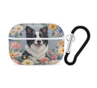 Border Collie Étui de protection antichoc pour Airpods Pro avec mousqueton anti-chute pour Airpods Pro 2ème génération, blanc