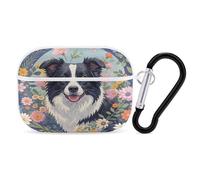 Border Collie Étui de protection antichoc pour Airpods Pro avec mousqueton anti-chute pour Airpods Pro 2ème génération, blanc