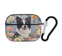 Border Collie Étui de protection antichoc pour Airpods Pro avec mousqueton anti-chute pour Airpods Pro 2ème génération Noir