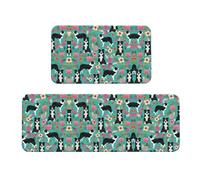 Border Collie Florals Lot de 2 tapis de cuisine antidérapants ergonomiques pour cuisine, bar, bureau