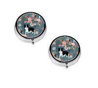 Border Collie Florals Petite boîte à pilules ronde - 3 compartiments - Pilulier de voyage portable personnalisé pour sac à main et poche