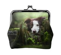 Border Collie Forest Stone Sweet Brown Chiens Animaux, Porte-Monnaie en Cuir Portefeuilles Pochette de Changement en Cuir Boucle Porte-Monnaie